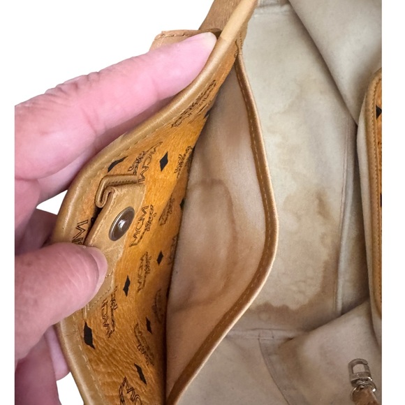 MCM Green Stripe Visetos Tote Bag Cognac - Picture 7 of 10